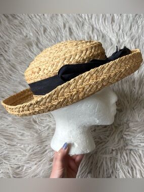 Helen Kaminski Classic 5 Raffia Straw Hat Black Ribbon Bow Sun Hat Australia OS